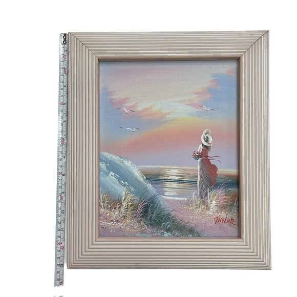 Framed Signed Painting Sea Scene With Girl and Bird, Original Acrylic on Canvas - Picture 5 of 7